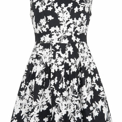 Izabel London Womens Black Floral Cotton Fit & Flare Size 10 Boat Neck Zip
