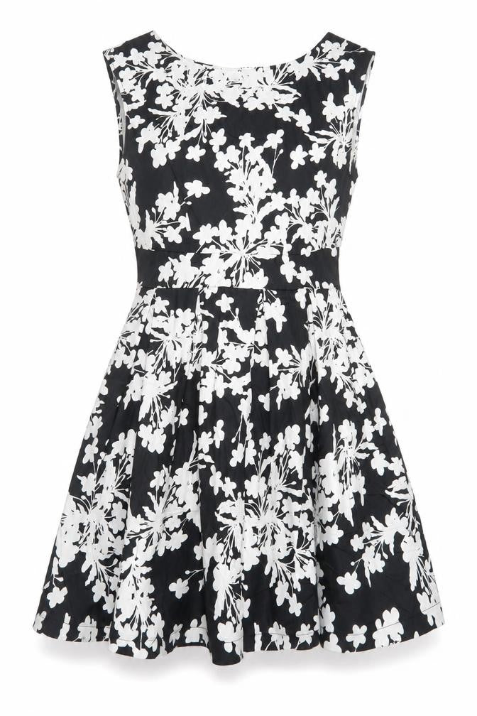 Izabel London Womens Black Floral Cotton Fit & Flare Size 10 Boat Neck Zip