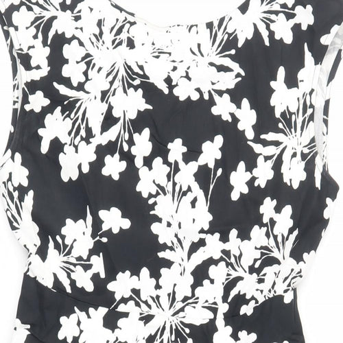 Izabel London Womens Black Floral Cotton Fit & Flare Size 10 Boat Neck Zip