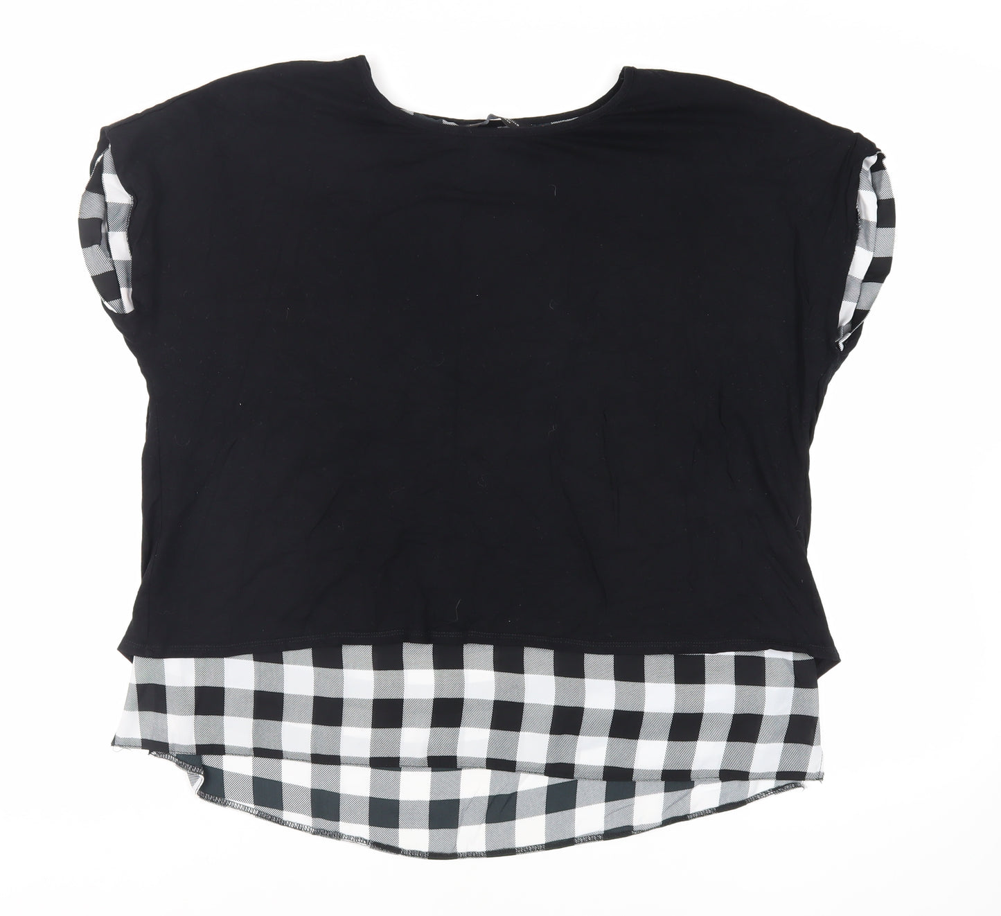 Dorothy Perkins Womens Black Plaid Viscose Basic T-Shirt Size 20 Round Neck