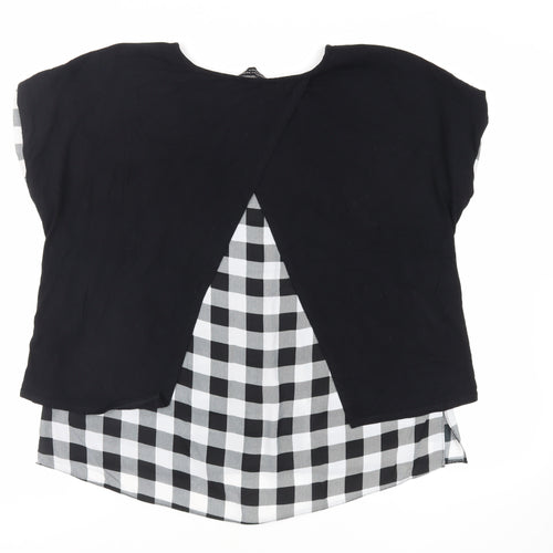 Dorothy Perkins Womens Black Plaid Viscose Basic T-Shirt Size 20 Round Neck
