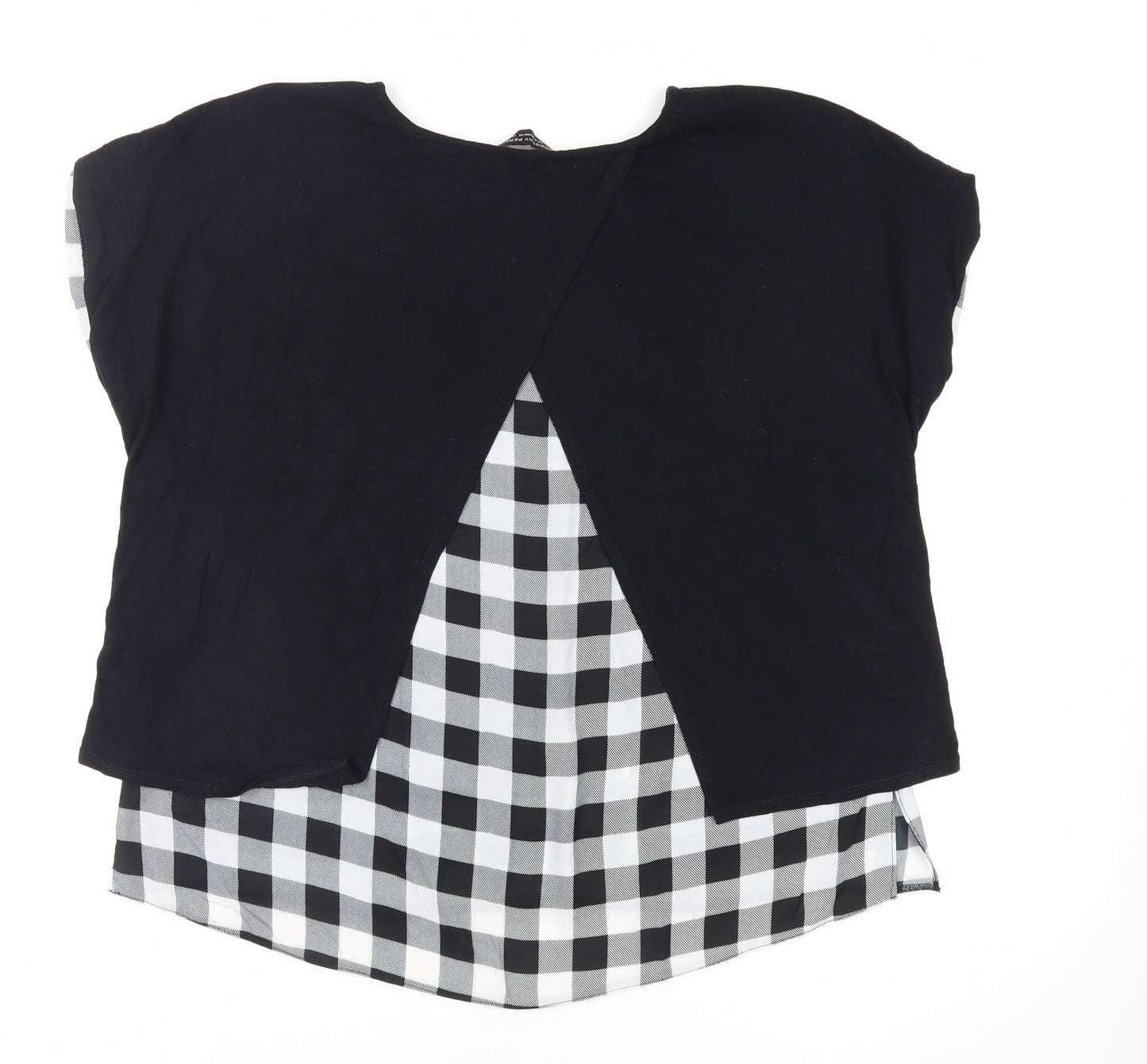 Dorothy Perkins Womens Black Plaid Viscose Basic T-Shirt Size 20 Round Neck