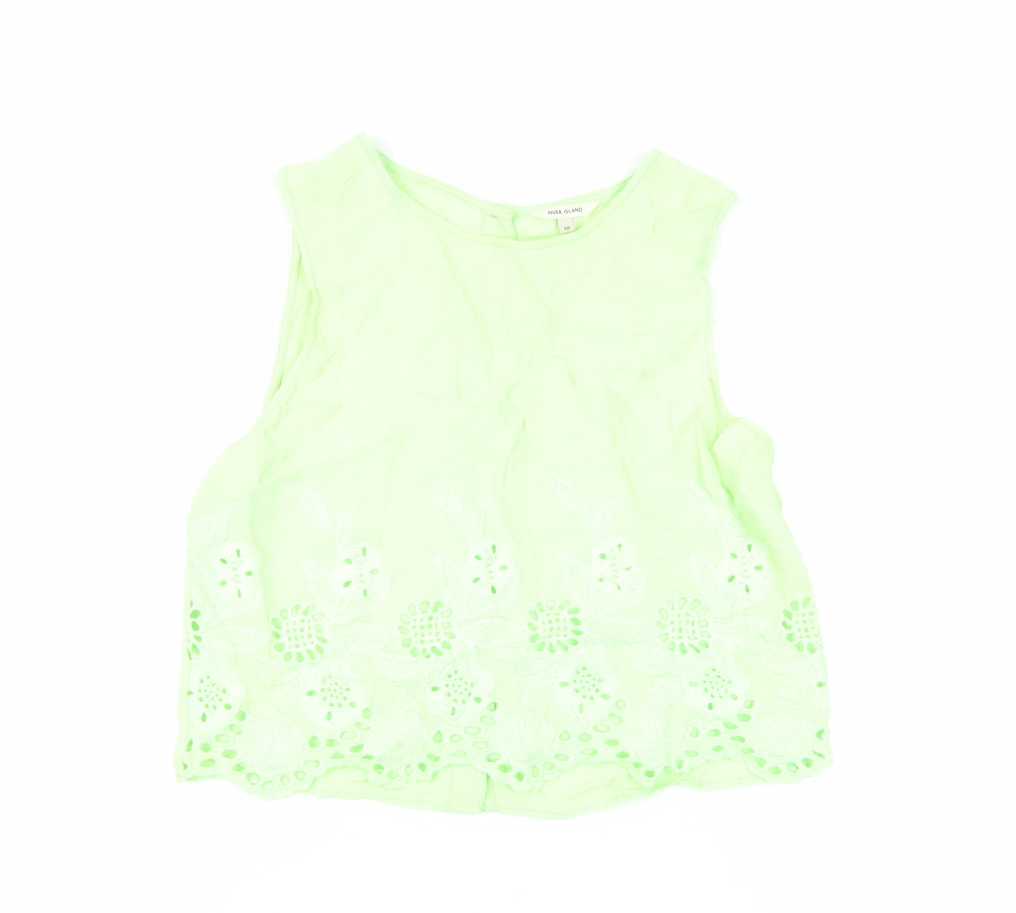 River Island Womens Green Viscose Basic Tank Size 10 Round Neck - Embroidered