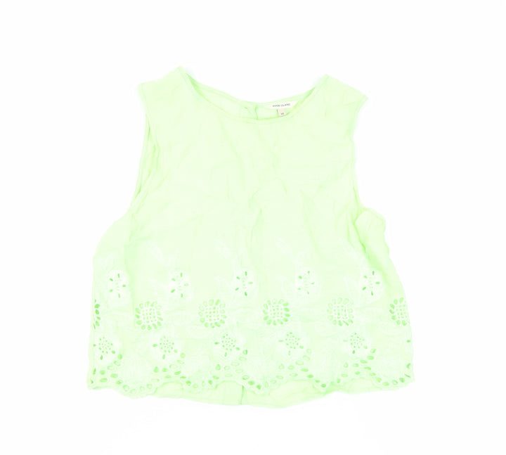 River Island Womens Green Viscose Basic Tank Size 10 Round Neck - Embroidered