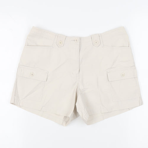 Dorothy Perkins Womens Beige Cotton Cargo Shorts Size 12 L4 in Regular Zip