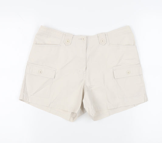 Dorothy Perkins Womens Beige Cotton Cargo Shorts Size 12 L4 in Regular Zip