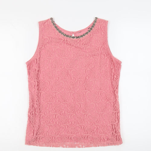 Dorothy Perkins Womens Pink Cotton Basic Tank Size 16 Boat Neck - Embelished Neckline