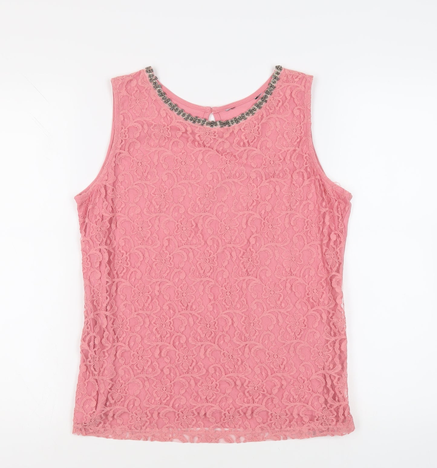 Dorothy Perkins Womens Pink Cotton Basic Tank Size 16 Boat Neck - Embelished Neckline