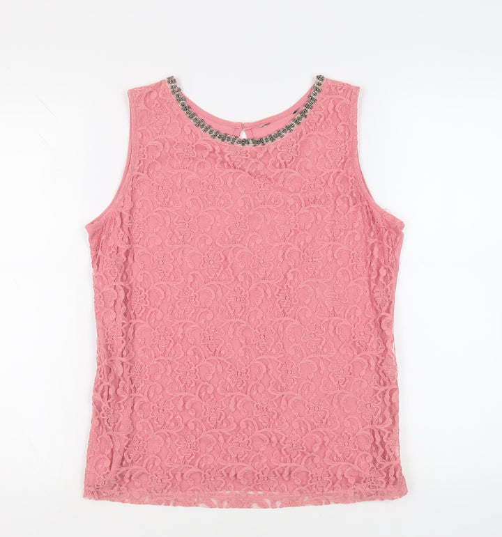 Dorothy Perkins Womens Pink Cotton Basic Tank Size 16 Boat Neck - Embelished Neckline