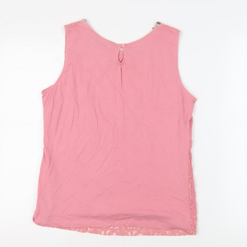 Dorothy Perkins Womens Pink Cotton Basic Tank Size 16 Boat Neck - Embelished Neckline