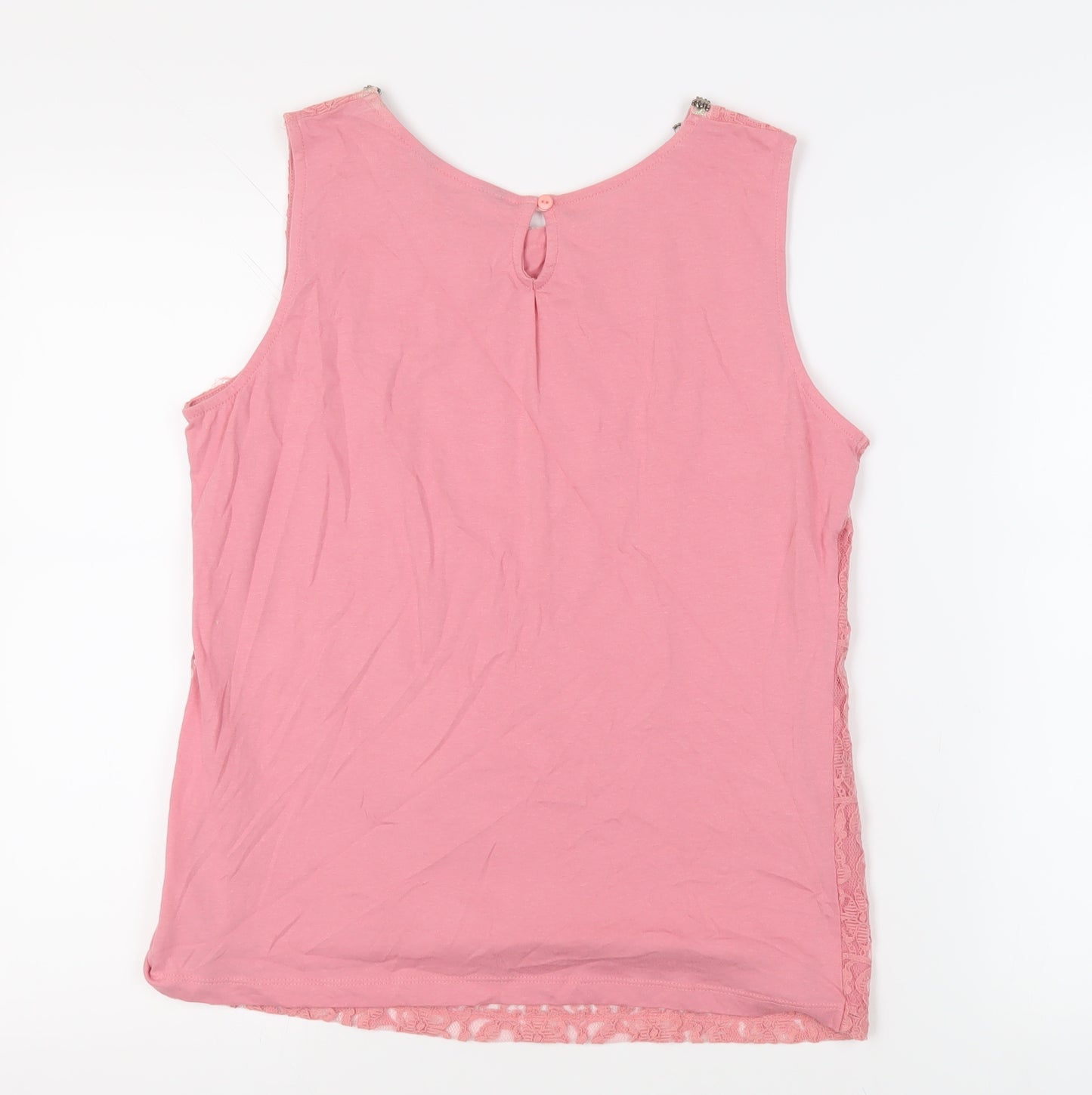 Dorothy Perkins Womens Pink Cotton Basic Tank Size 16 Boat Neck - Embelished Neckline