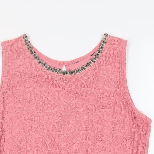 Dorothy Perkins Womens Pink Cotton Basic Tank Size 16 Boat Neck - Embelished Neckline