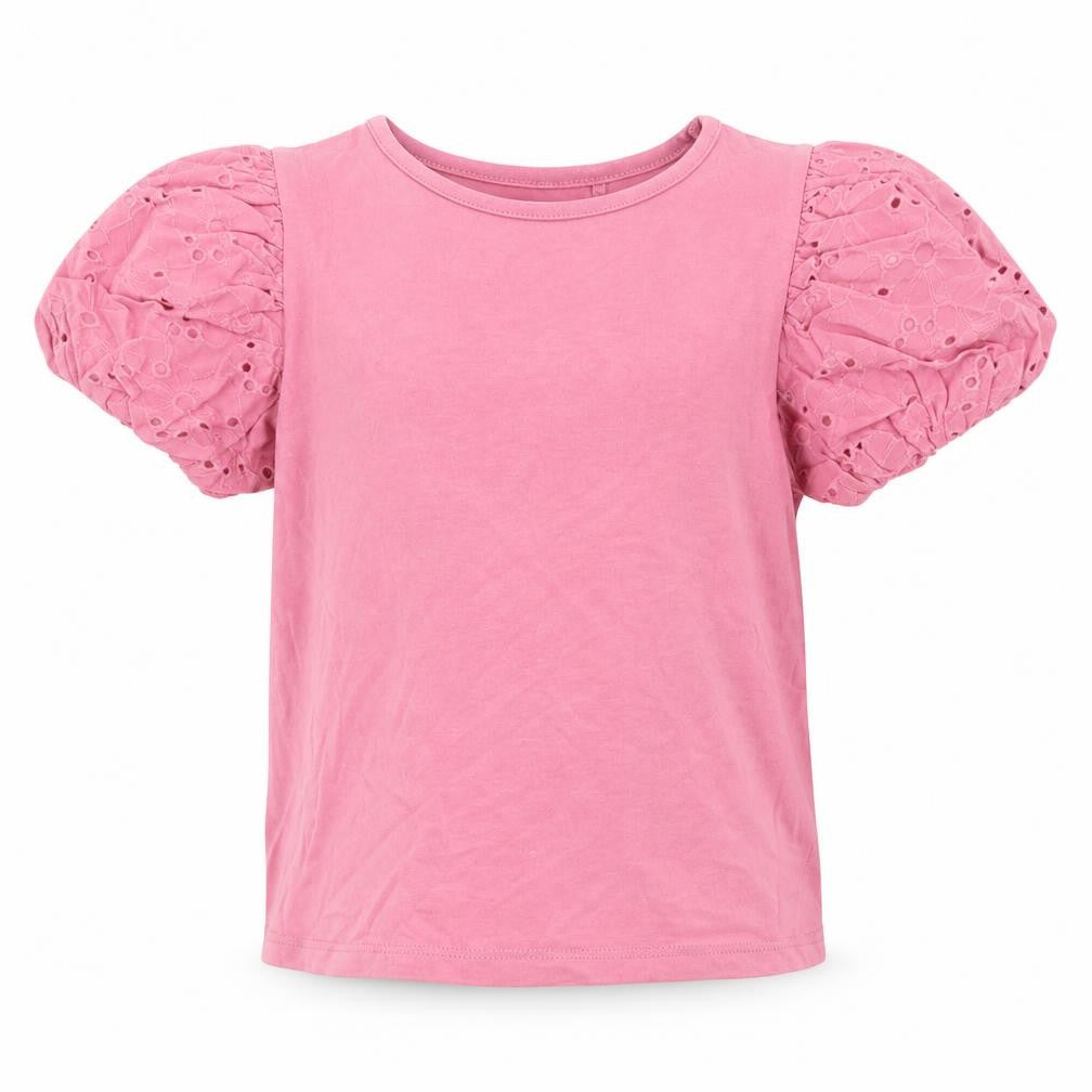 NEXT Girls Pink Cotton Basic T-Shirt Size 7 Years Crew Neck Pullover - Broderie Anglaise