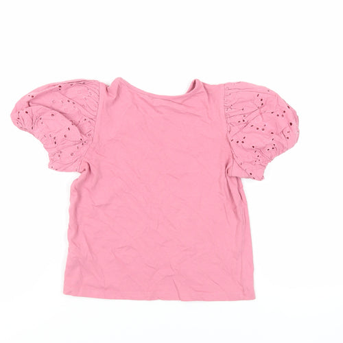 NEXT Girls Pink Cotton Basic T-Shirt Size 7 Years Crew Neck Pullover - Broderie Anglaise