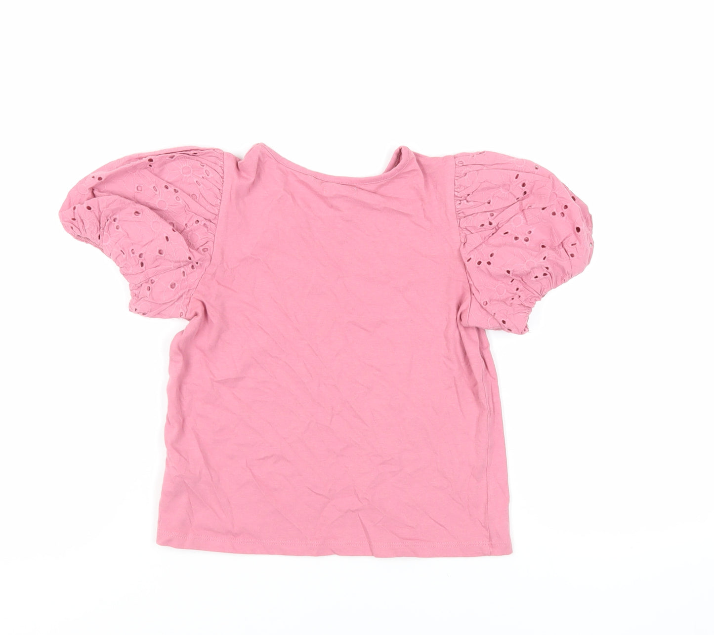 NEXT Girls Pink Cotton Basic T-Shirt Size 7 Years Crew Neck Pullover - Broderie Anglaise