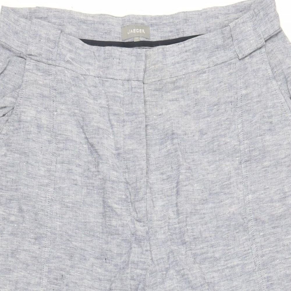 Jaeger Womens Blue Linen Cropped Trousers Size 14 L23 in Regular Zip