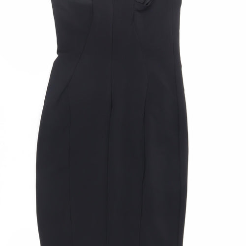 Zara Womens Black Polyester Pencil Dress Size S Halter Zip - Embellished Neckline