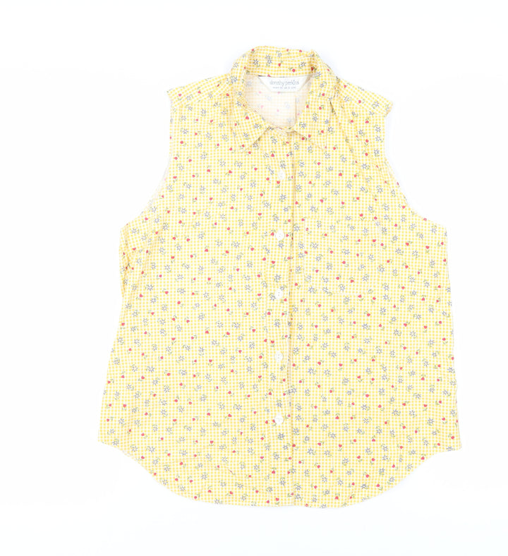 Dorothy Perkins Womens Yellow Floral Cotton Basic Button-Up Size 12 Collared - Vintage