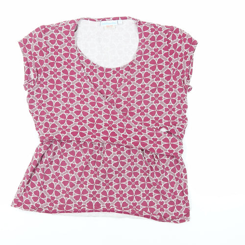 JoJo Maman Bébé Womens Purple Geometric Viscose Basic T-Shirt Size S Round Neck - Wrap Detail