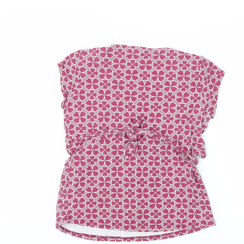 JoJo Maman Bébé Womens Purple Geometric Viscose Basic T-Shirt Size S Round Neck - Wrap Detail