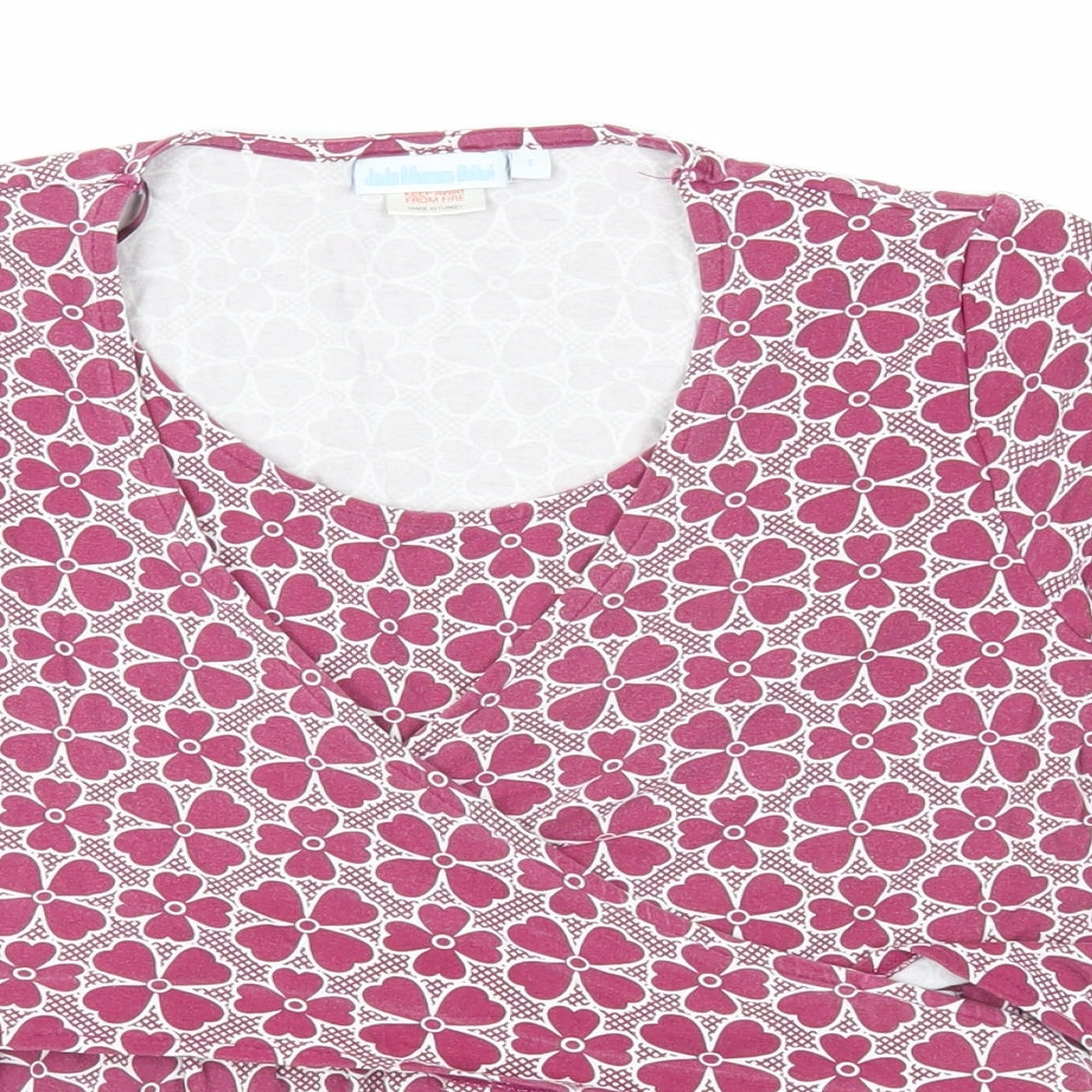 JoJo Maman Bébé Womens Purple Geometric Viscose Basic T-Shirt Size S Round Neck - Wrap Detail