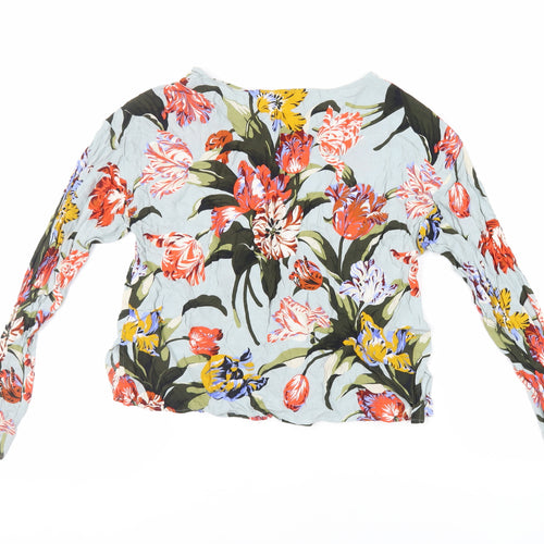 Zara Womens Green Floral Viscose Basic Blouse Size M Boat Neck