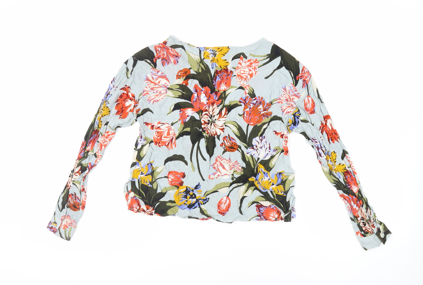 Zara Womens Green Floral Viscose Basic Blouse Size M Boat Neck