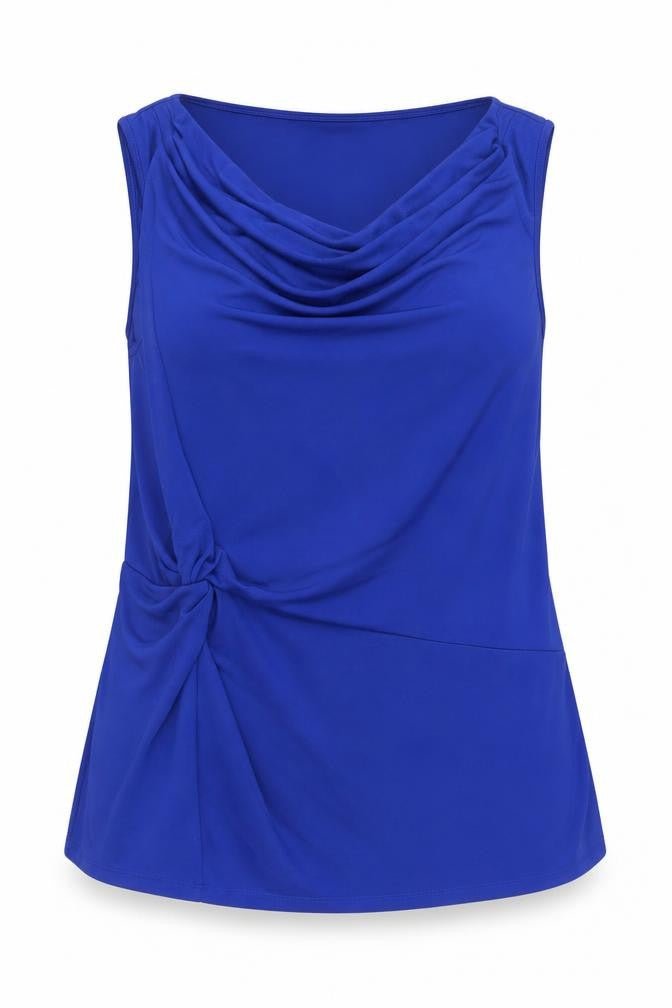 Front view of Kaliko women’s blue polyester basic blouse, size UK 16, cowl neck