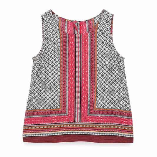 Front view of Cynthia Rowley women’s multicoloured geometric polyester basic blouse, size M, round neck