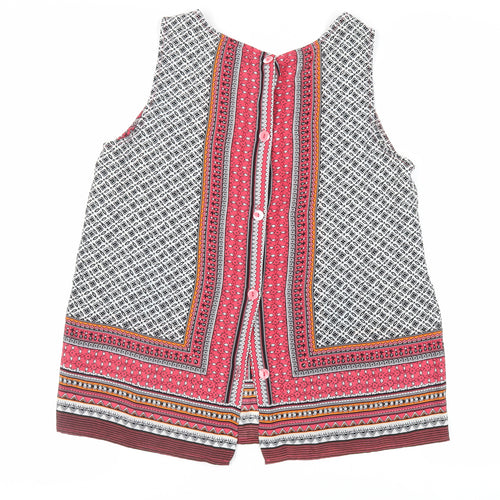 Cynthia Rowley Womens Multicoloured Geometric Polyester Basic Blouse Size M Round Neck