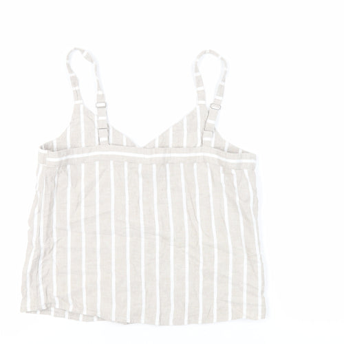 NEXT Womens Beige Striped Linen Basic Tank Size 8 V-Neck