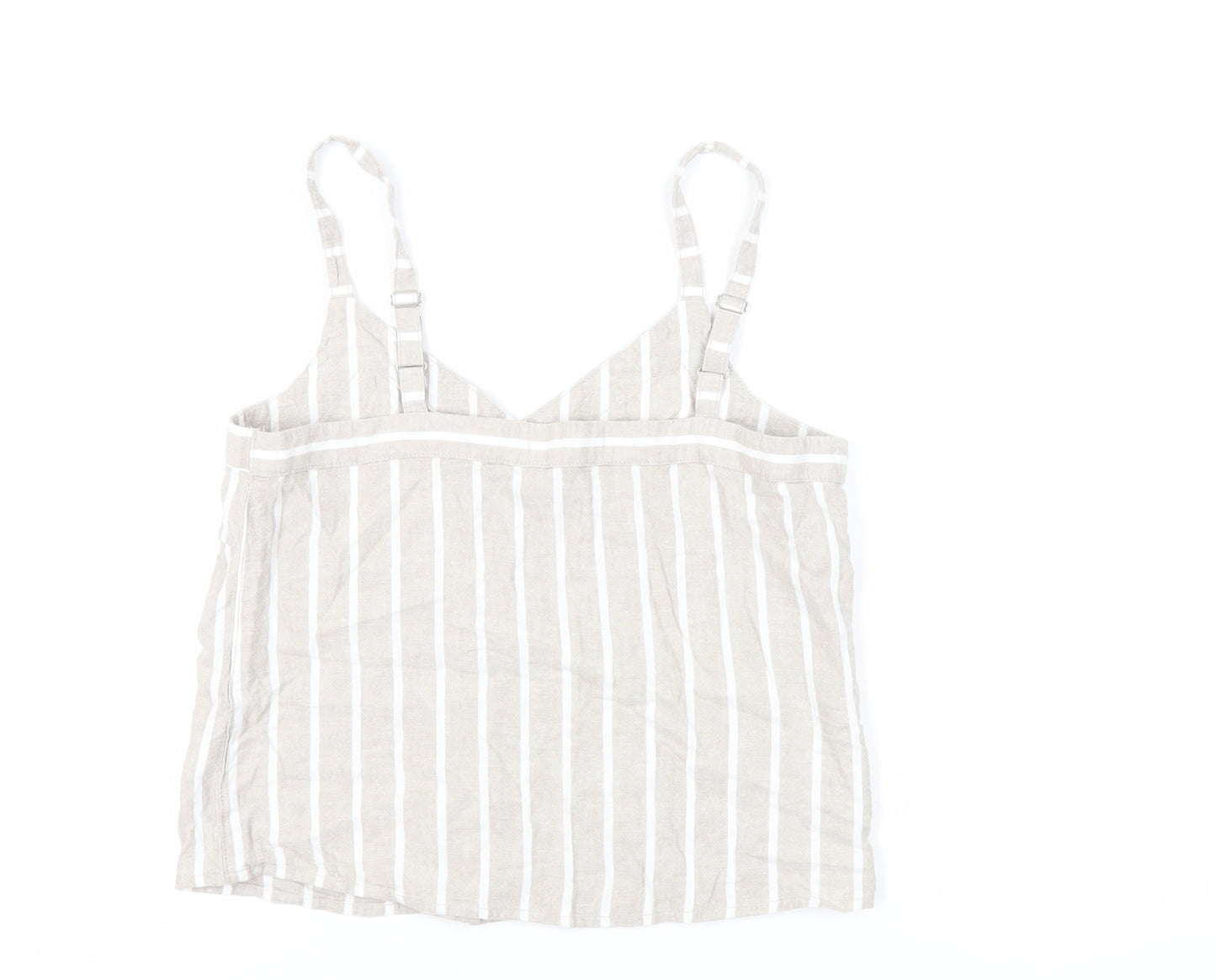 NEXT Womens Beige Striped Linen Basic Tank Size 8 V-Neck