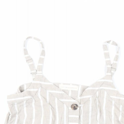 NEXT Womens Beige Striped Linen Basic Tank Size 8 V-Neck