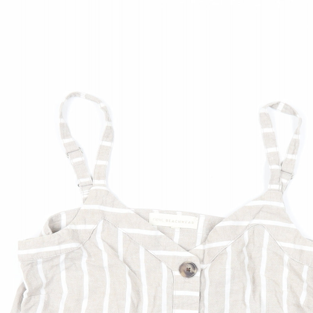 NEXT Womens Beige Striped Linen Basic Tank Size 8 V-Neck