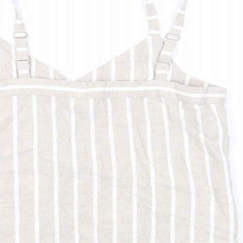 NEXT Womens Beige Striped Linen Basic Tank Size 8 V-Neck