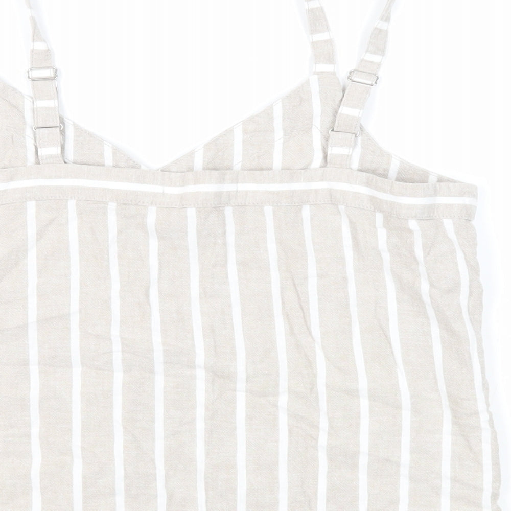NEXT Womens Beige Striped Linen Basic Tank Size 8 V-Neck