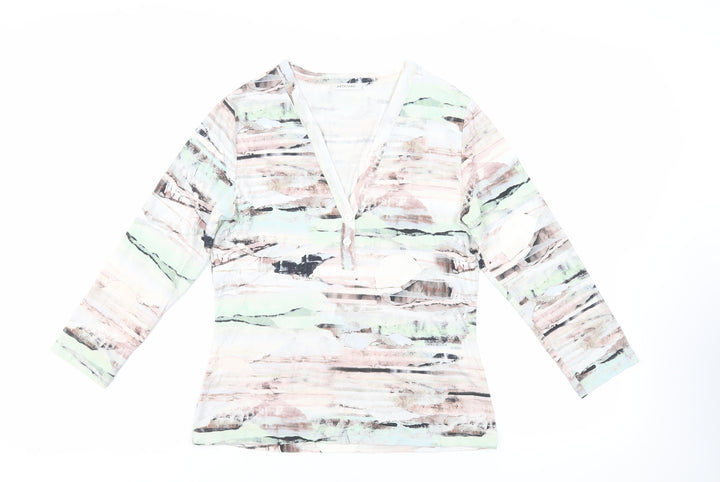 Artigiano Womens Multicoloured Geometric Viscose Basic T-Shirt Size 12 V-Neck