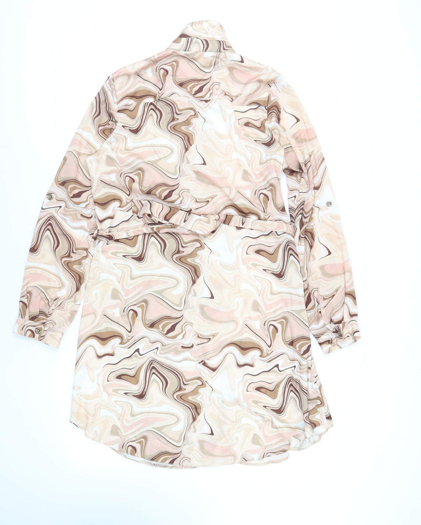 Select Womens Beige Geometric Polyester Shirt Dress Size 14 Collared