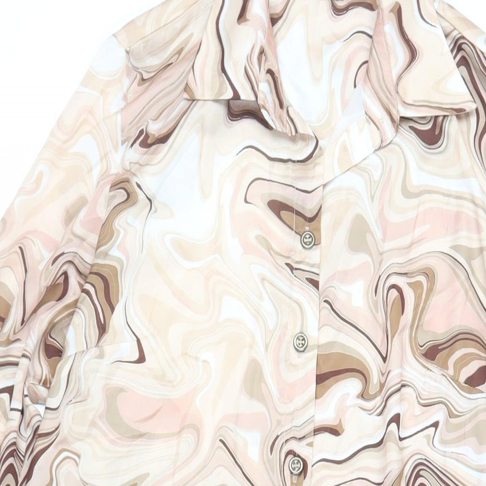 Select Womens Beige Geometric Polyester Shirt Dress Size 14 Collared