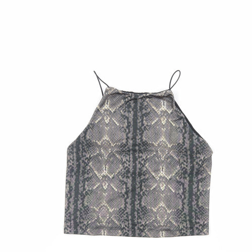 Urban Outfitters Womens Grey Animal Print Polyester Cropped Tank Size S Round Neck - Backless