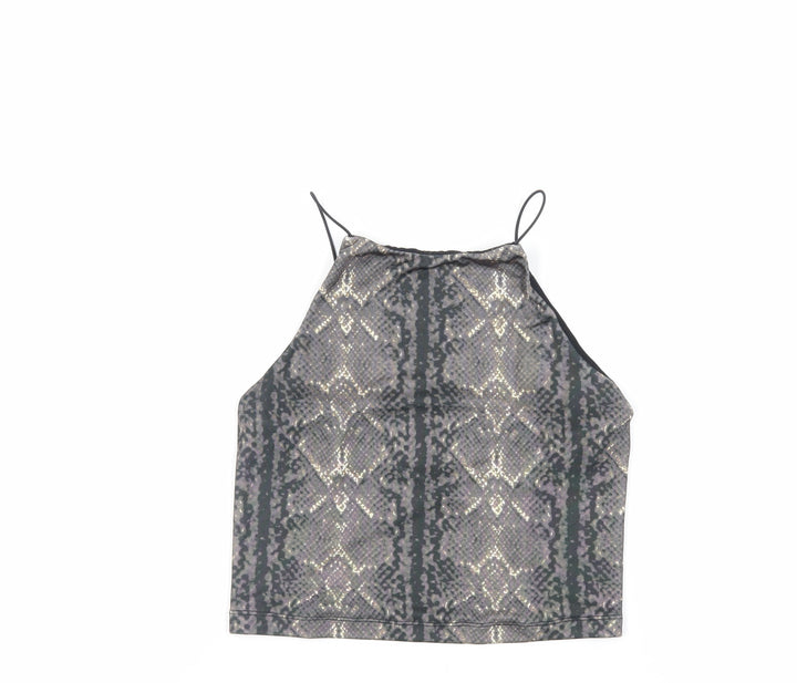 Urban Outfitters Womens Grey Animal Print Polyester Cropped Tank Size S Round Neck - Backless