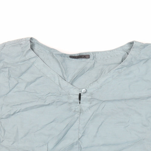 OSKA Womens Green Modal Basic Blouse Size M V-Neck