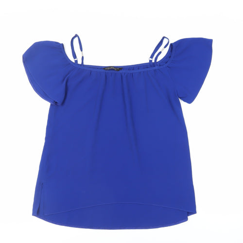 Dorothy Perkins Womens Blue Polyester Basic Blouse Size 8 Off the Shoulder