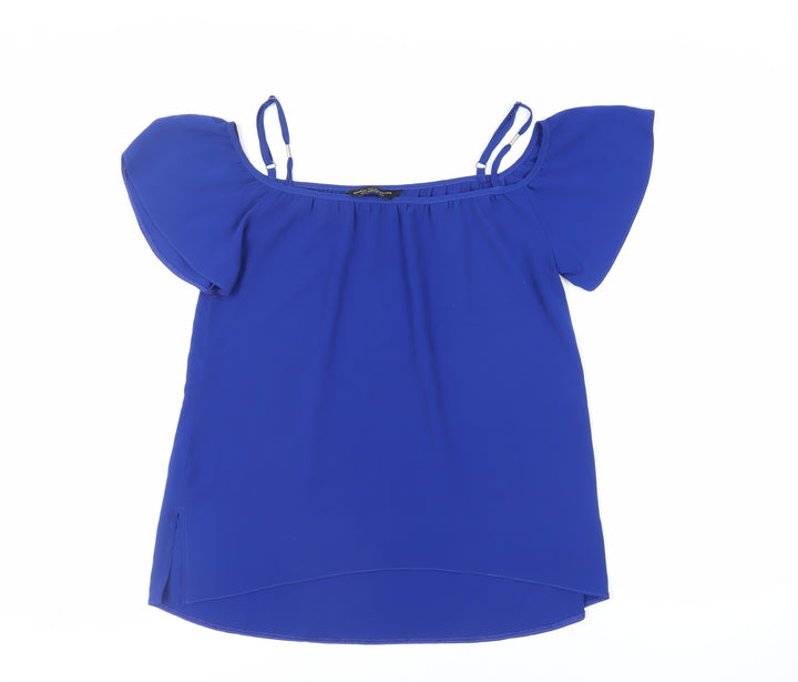 Dorothy Perkins Womens Blue Polyester Basic Blouse Size 8 Off the Shoulder