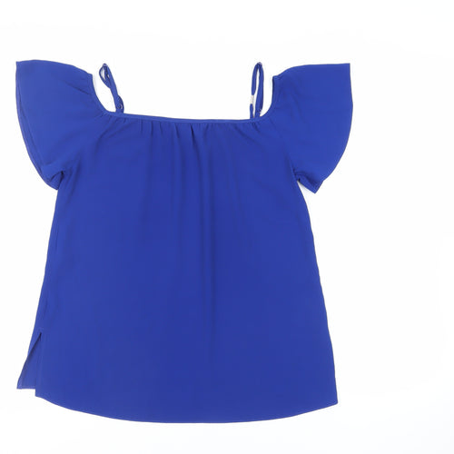 Dorothy Perkins Womens Blue Polyester Basic Blouse Size 8 Off the Shoulder
