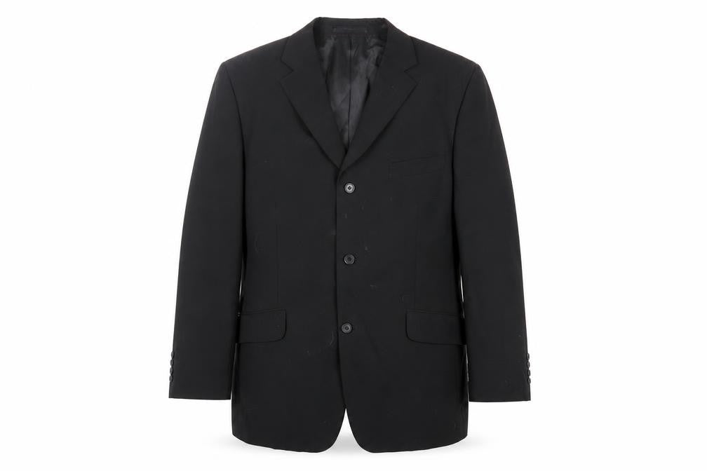 Front view of Charlton Gray men’s black polyester jacket blazer, size 42, regular