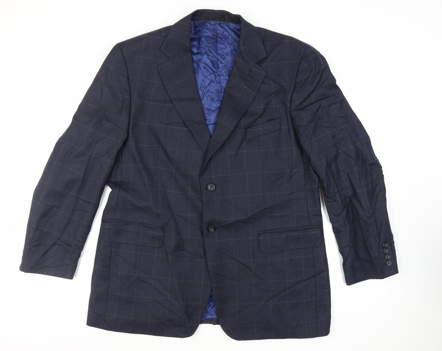 Marks and Spencer Mens Blue Check Wool Jacket Suit Jacket Size 44 Regular