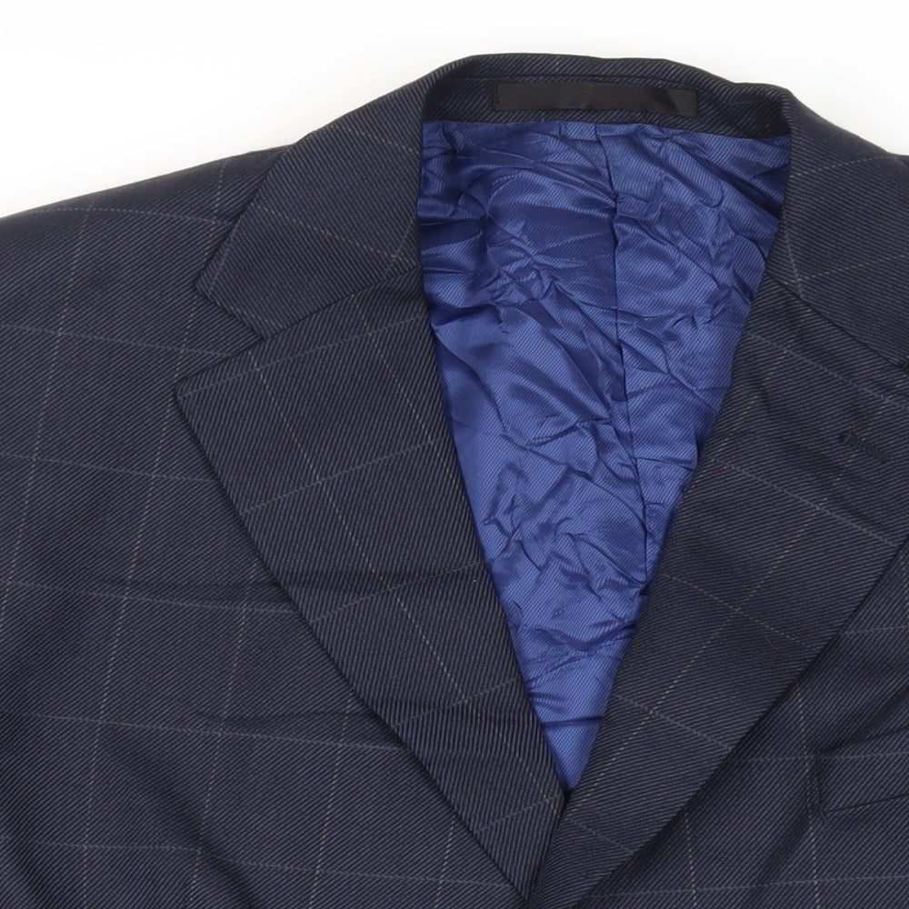 Marks and Spencer Mens Blue Check Wool Jacket Suit Jacket Size 44 Regular