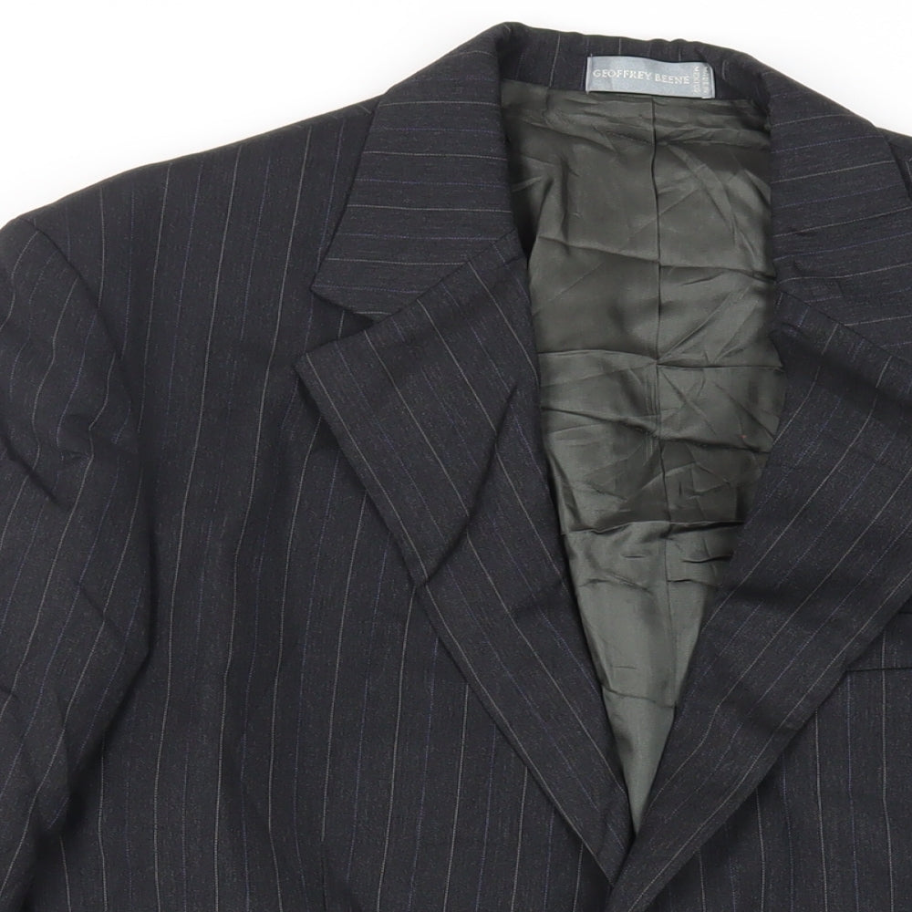 Geoffrey Beene Mens Grey Striped Wool Jacket Suit Jacket Size 38 Regular