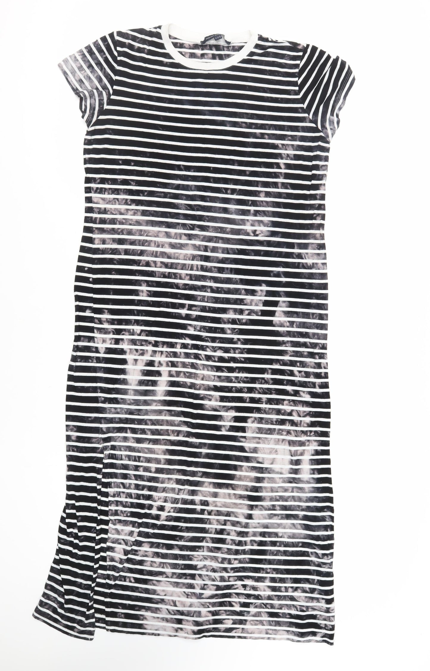 French Connection Womens Black Striped Viscose T-Shirt Dress Size 14 Crew Neck Pullover